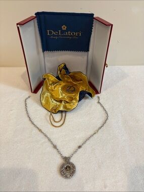 DeLatori Two-Tone Silver Pendant Necklace in Gold Accent